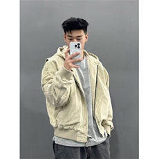 座山雕短款外套男女冬季加绒加厚水洗帆布连帽情侣工装夹克，男装夹克，星座506A
