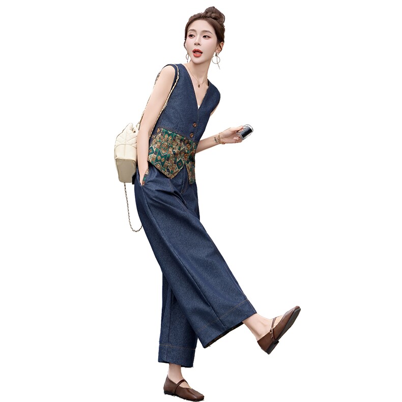 现货牛仔套装2026年夏季新款女装时尚气质老钱马甲阔腿裤两件套,女装套装/套裙,关键词