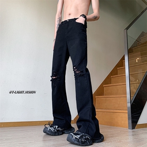 B221 美式ins高街暗黑休闲弹力微喇破洞牛仔裤 LK23089-P65 控88图片