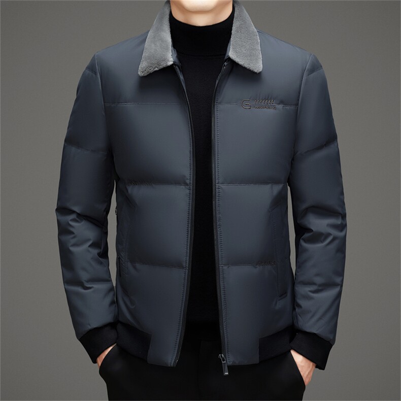 秋冬季男士白鸭绒羽绒服翻领保暖商务品质茄克外套休闲简约男装图片