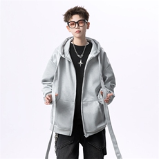 春季新款细节连帽休闲宽松纯色拉链卫衣外套914-4-WY41-P62控108，男装卫衣，星座914-4
