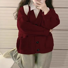 日系复古圣诞红色毛衣女秋冬高级感学院风针织衫开衫外套，男装针织衫/毛衣，星座218-8