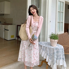 【现货】温柔甜美浪漫仙气印花吊带连衣裙+防晒开衫套装，女装套装/套裙，先锋丽姿