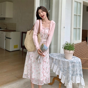 【现货】温柔甜美浪漫仙气印花吊带连衣裙+防晒开衫套装图片