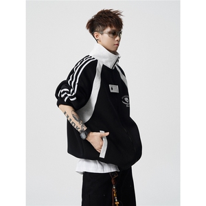 WY10190-特P60 420g重磅-高品质-条纹设计感大码保暖卫衣外套男图片