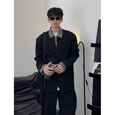 假两件牛仔西装外套男春潮牌拼接西服立领夹克高街休闲JK288，男装夹克，星座1116A（原606A-3）