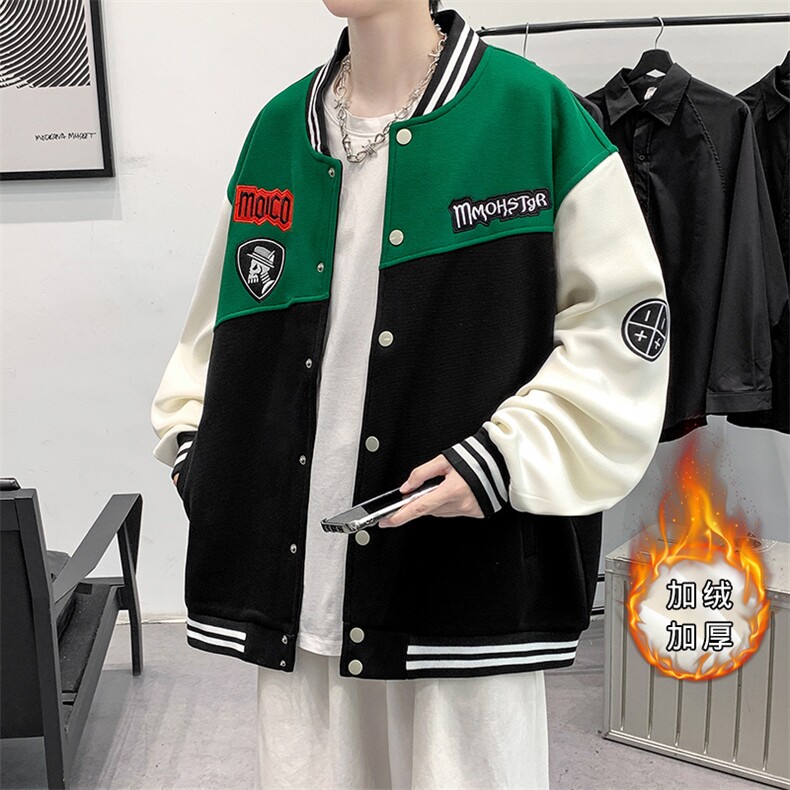 2023秋装新品青少年夹克运动棒球服加绒加厚百搭外套男2111-P65,男装夹克,电商A441-1
