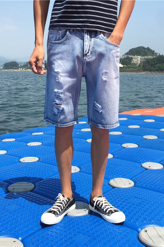 HK02-P38夏季大码日系麒麟风潮流牛仔裤休闲破洞港风短裤,男装牛仔裤,星座103A