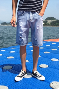 HK02-P38  夏季大码日系 麒麟  风潮流牛仔裤休闲破洞 港风 短裤图片
