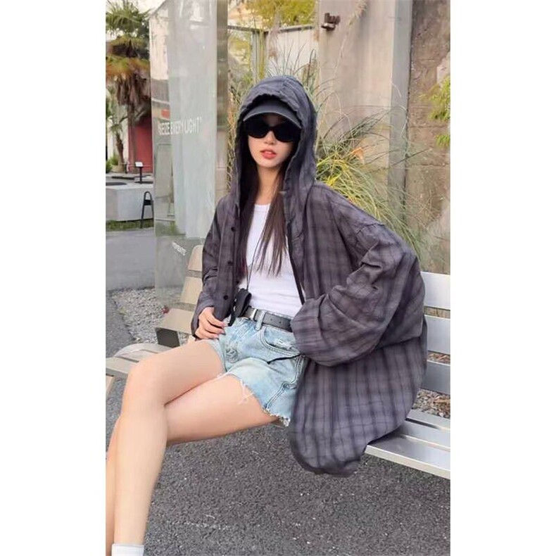 格纹防晒连帽衬衫男女夏季防晒衬衣情侣长袖薄外套网图FS561-p45,男装防晒衣,星座302B-2