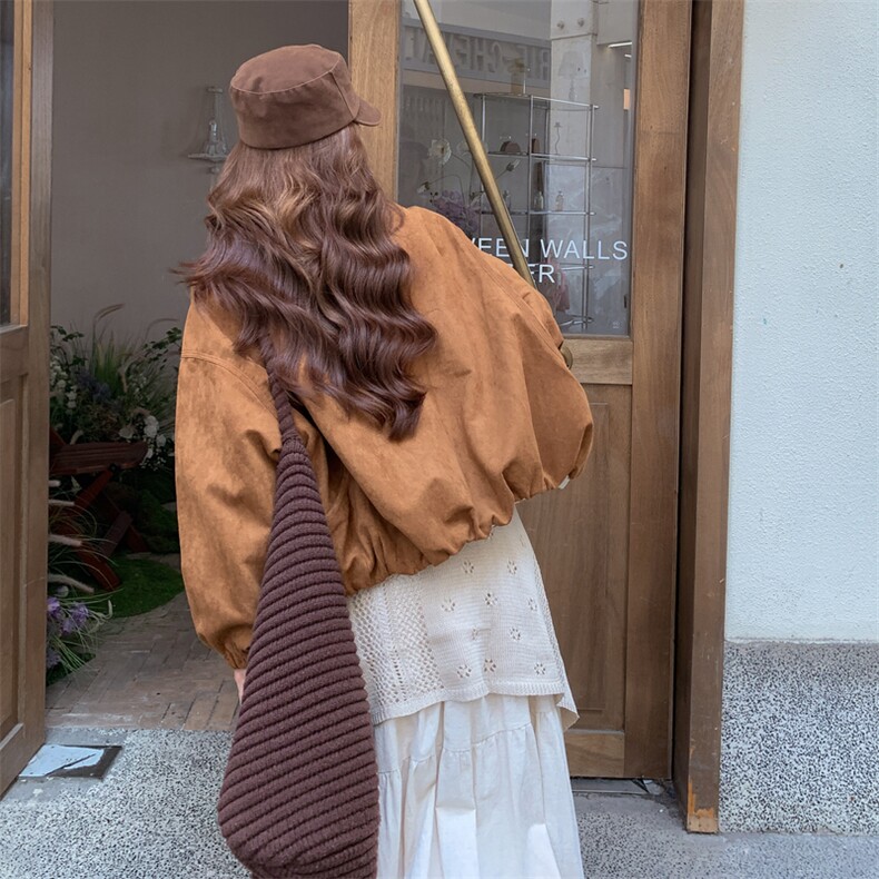 美拉德咖色棒球服外套女春秋2025新款超火好看高级小众短夹克上衣,女装短外套,浪娴服饰