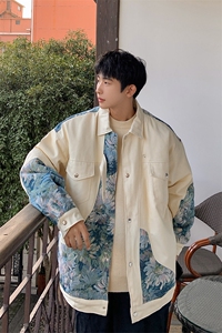 1港风刺绣拼接棉衣男夹克棉服男外套男8706P115控158图片