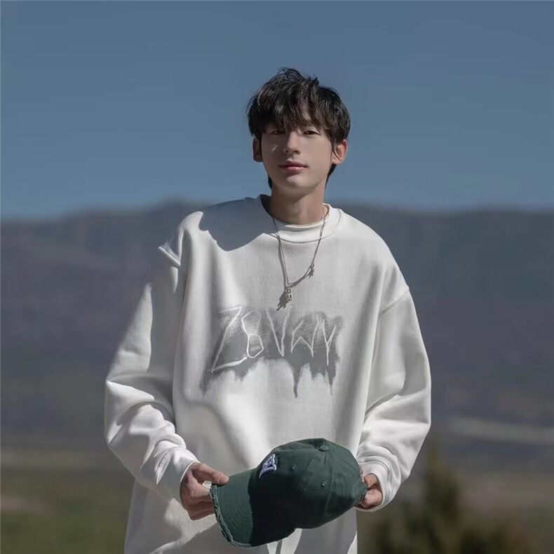 潮牌春秋圆领宽松情侣长袖打底衫上衣服束口T恤卫衣5072-P38网图，女装T恤，电商B245