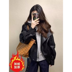 高级感加绒皮衣外套痞帅街头机车服韩PU皮夹克衫Y1027-P108网图