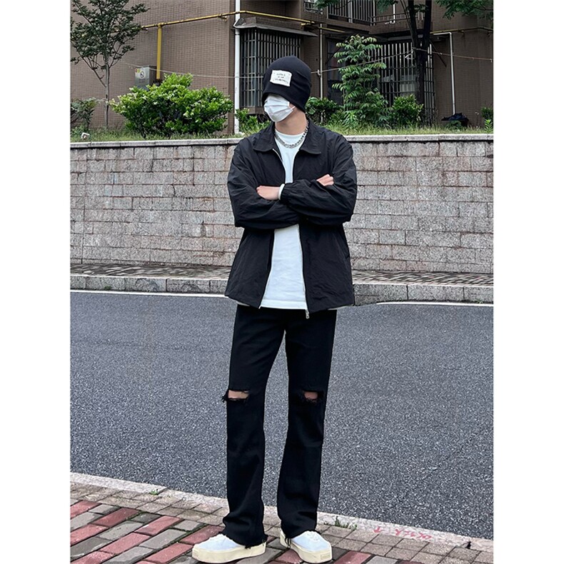 B221美式ins高街简约小众设计毛边破洞牛仔裤LK23067-P60控78,男装牛仔裤,电商B221