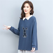 卫衣女春秋宽松大码显瘦拼接刺绣卫衣女T恤两件套，女装衬衫，叶笙衣