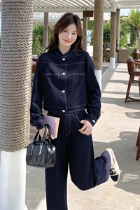 高级感穿搭美式牛仔上衣套装女初春秋2025年超火好看阔腿裤两件套图片