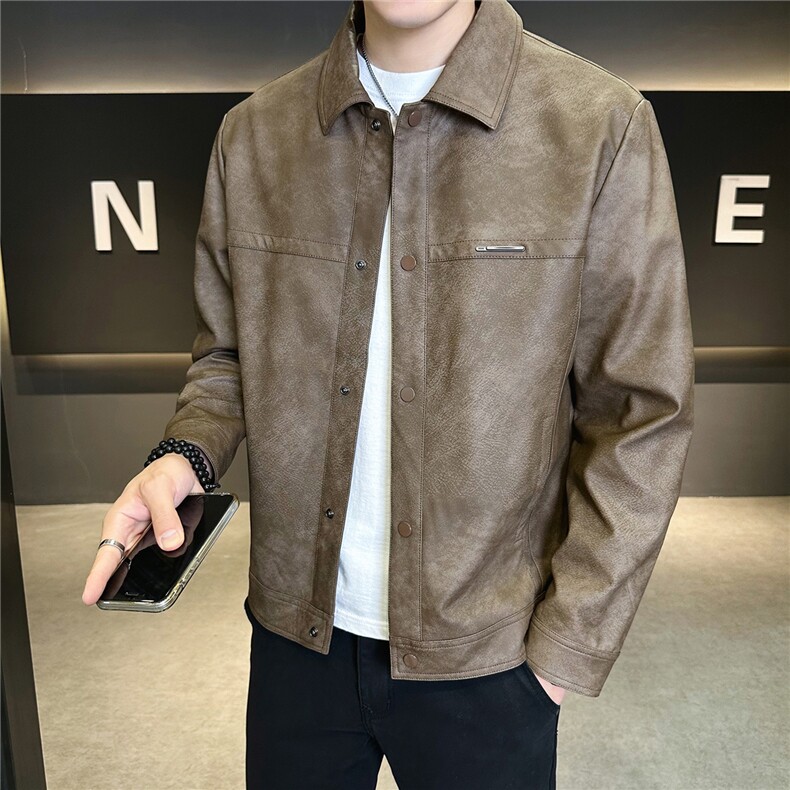 2025新款秋季皮衣外套男款翻领潮牌机车服皮夹克A313-PY839-P145,男装皮衣,电商A313