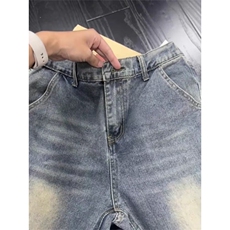 垂坠感直筒黄泥裤子复古蓝美式vibe牛仔裤男款春秋阔腿裤微喇长裤，男装牛仔裤，星座601-1