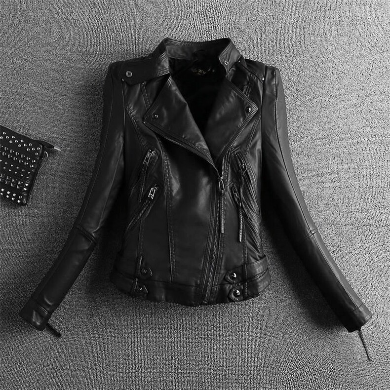 现货款一直做的款修身女款机车服皮外套女皮夹克1608332，女装短外套，艾青服饰