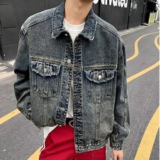 美式复古水洗牛仔夹外套男春秋季情侣款上衣宽松百搭做旧潮牌夹克，男装夹克，星座1013