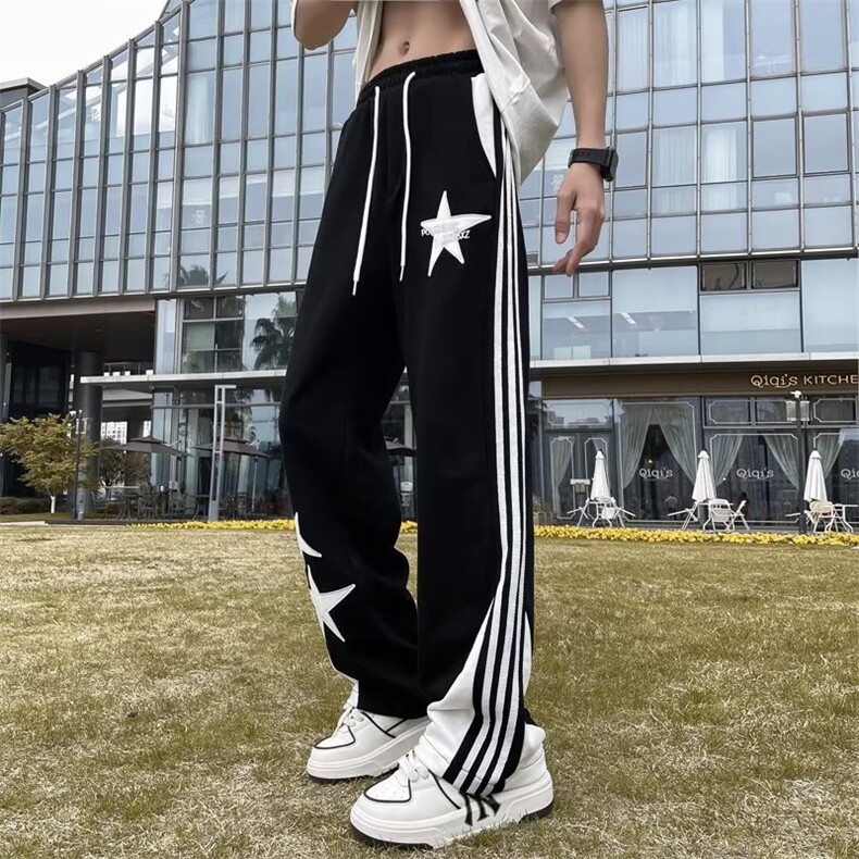 美式复古五角星刺绣直筒休闲裤宽松百搭长裤男CK102-P40图片