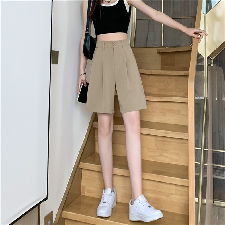 西装短裤女夏季薄款宽松休闲阔腿高腰直筒a字显瘦5五分裤中裤,女装短裤/热裤,梦白服饰厂