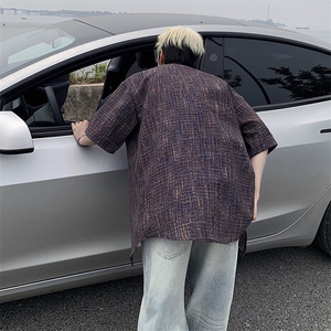 B221 美式ins高街宽松薄款泡泡格短袖衬衫SY2548-特P35控59图片