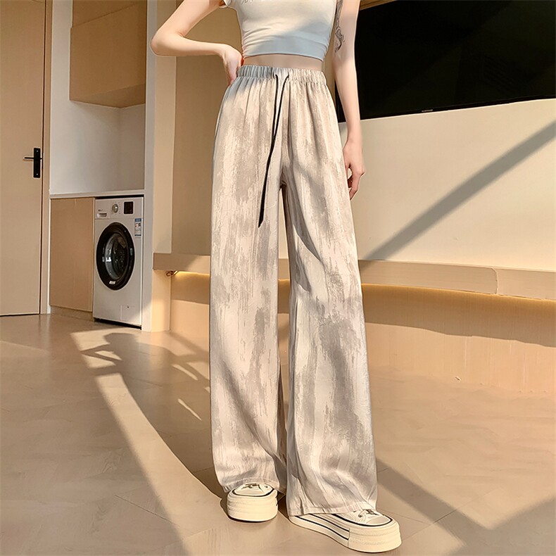 醋酸缎面冰丝扎染脏脏裤女夏季宽松直筒垂感拖地休闲阔腿裤子,女装休闲裤,梦白服饰厂