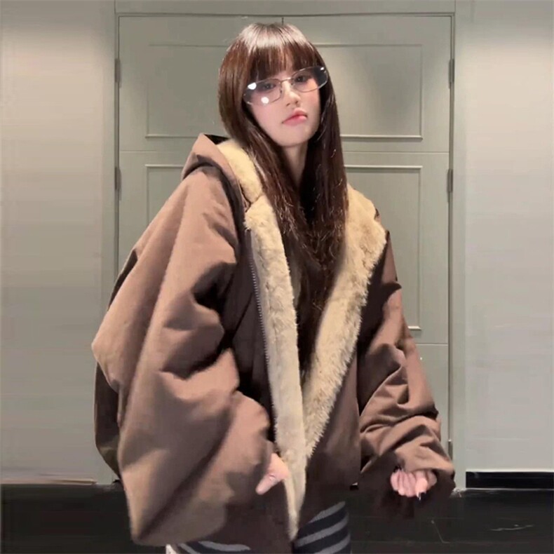 两面穿现货重磅短款座山雕棉衣男女双面穿毛毛绒棉服加厚外套,男装棉衣,电商A486-1