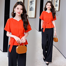 高级感通勤职业套装女2024新款夏季干练气质时尚洋气阔腿裤两件套，女装套装/套裙，火爆靓佳人