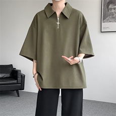 8XL-M半拉链短袖t恤特大码美式高街polo体恤衫翻领半袖DX1215/P35，男装T恤，电商B238