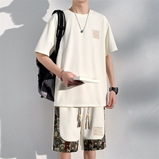 男士刺绣休闲运动套装男夏季新款T恤一套短裤潮A266-TZ7708-P48，男装牛仔裤，电商A266