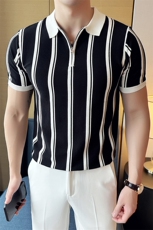盗图百搭条纹拉链翻领冰丝短袖Polo衫PL69/P55控69，男装Polo衫，电商A243