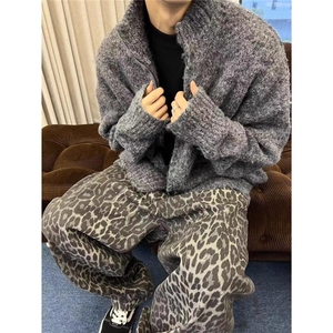 现货 秋冬复古百搭宽松深灰拉链毛衣外套保暖针织衫男女LQ877-P53图片