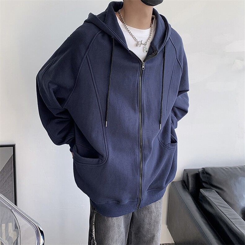 开衫连帽设计宽松卫衣复古重磅情侣款休闲卫衣HY272P75控108,男装卫衣,电商A102B