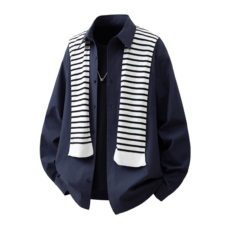 立体白底可二开可拆卸条纹披肩大码M-5XL长袖衬衫CS78102P45控68，男装衬衫，星座227-7