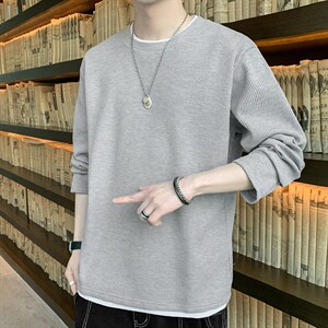 2022华夫格长袖卫衣学生圆领男潮牌宽松潮流百搭上衣W979-P27图片