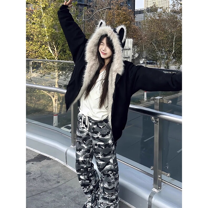 现货重磅硬挺boxy羽绒棉衣座山雕猫耳大毛毛领麂皮棉服冬外套,男装棉衣,电商A486-1
