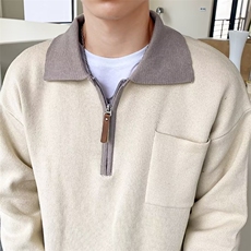 秋冬男毛衣撞色polo风翻领拉链针织衫男士休闲上衣外套M30P62，男装针织衫/毛衣，星座1013-1