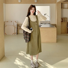 上新有货森系灯芯绒背带裙套装5519P185K288，女装套装/套裙，2C176