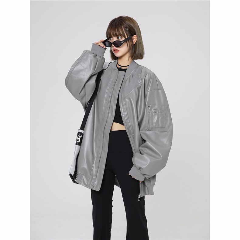 现货2025PU皮夹克美式潮牌女飞行服高街流行外套W318-P35,男装夹克,电商A170
