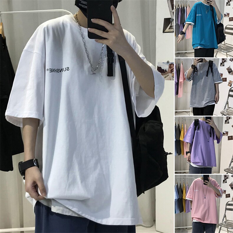 T06常年款男士休闲字母印花T恤衫外套圆领半袖五分袖TEE男女中性图片