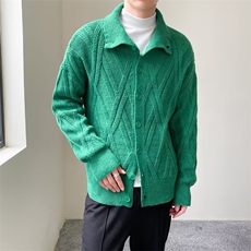 菱形格针织开衫男宽松立领冬季韩版情侣休闲百搭毛衣外套G07，男装针织衫/毛衣，星座1116A-2（原606A-1）