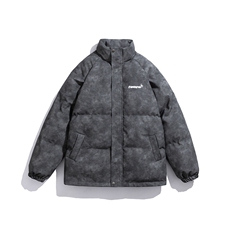 白底立领PU皮复古做旧印花字母图案设计棉衣男MY77719P130控178，男装棉衣，星座226-1