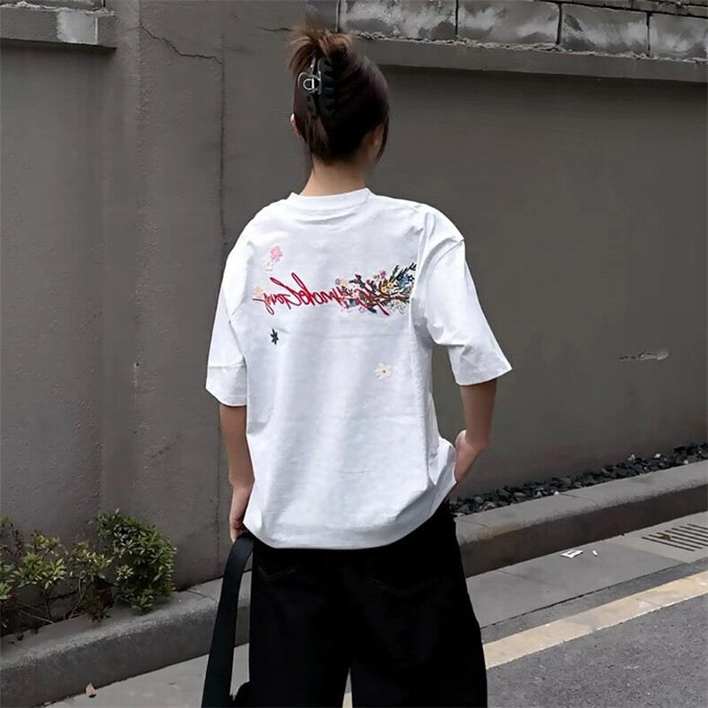 万针全刺绣工艺抖音得物高品质260克重磅纯棉双纱美式高街短袖T恤,男装T恤,电商A486-1