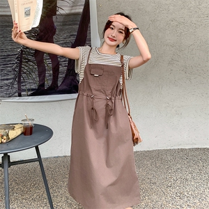 条纹拼接假两件连衣裙女2024年夏季新款今年流行时尚收腰气质裙子图片