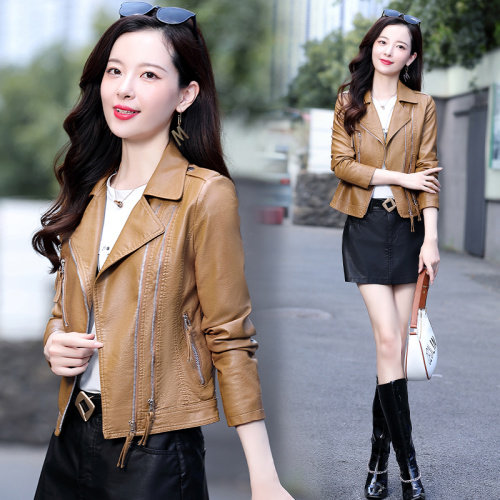 2023秋季时尚简约大方气质优雅收腰显瘦休闲修身百搭潮流皮衣，女装皮衣，臻衣坊