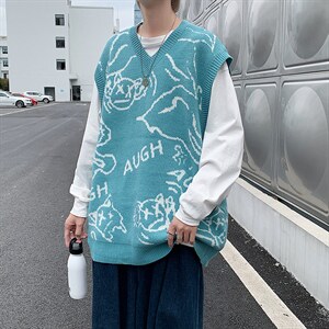 港风新款V领针织马甲男2023秋装韩版潮流休闲A161-2-MJ2032-P50