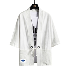 HF59061-P40风汉服男开衫外套七分袖道袍网格挂拍，男装民族服装，电商A040A
